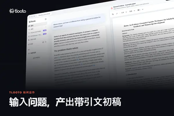输入问题，输出带引文的初稿：15 秒看懂 tlooto 完整工作流